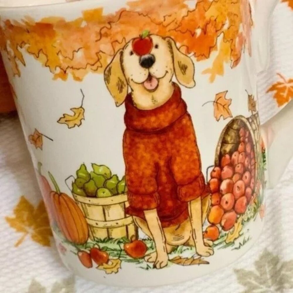 NEW Dog Sweater Golden Retriever Mug Fall Pumpkin Apples Certified International